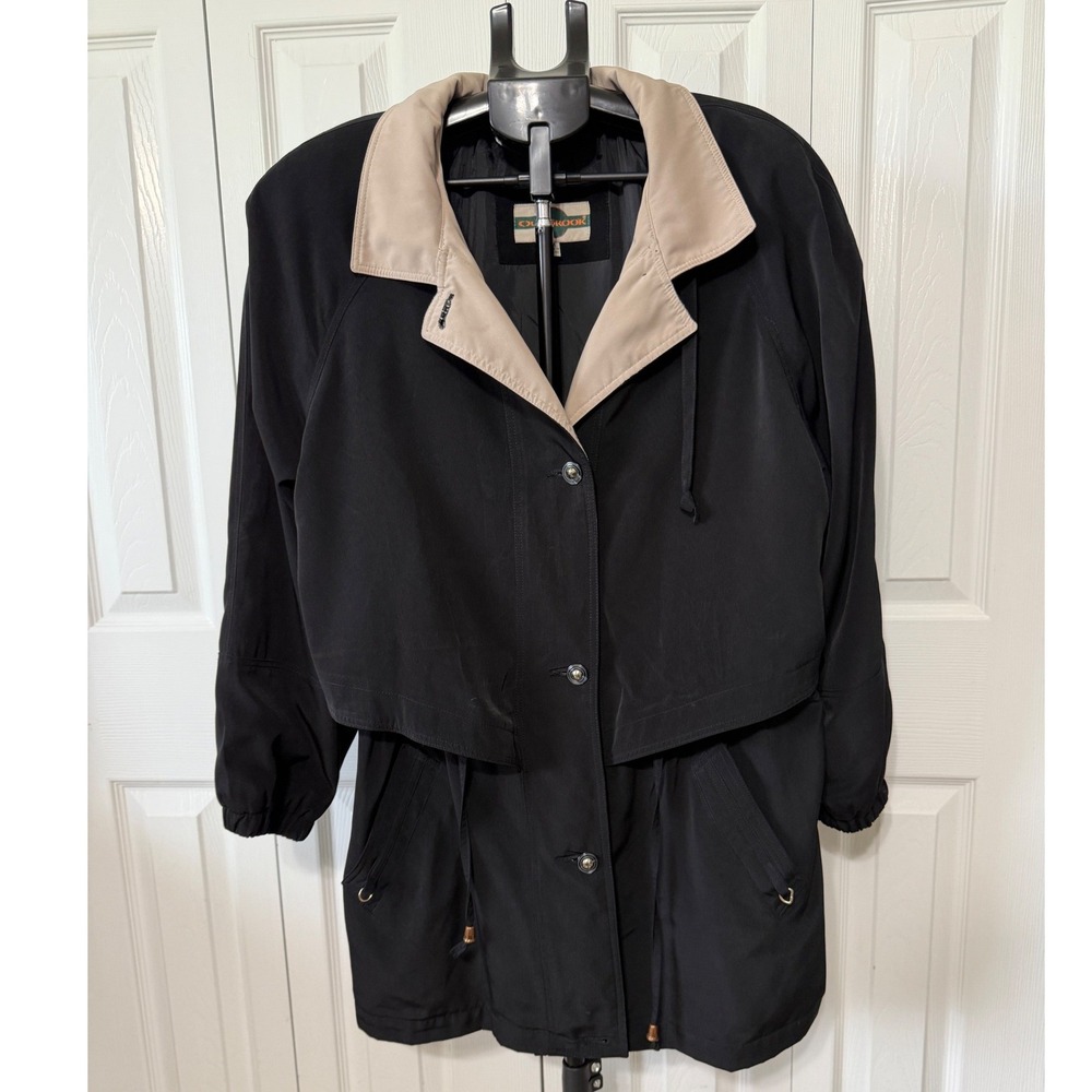 OutBrook Womens Black Windbreaker Jacket Tan Collar Storm Flap Size M Ukraine